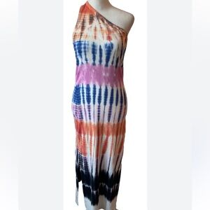 Young Fabulous & Broke Tie Dye One Shoulder Ribbed Midi Dress XS